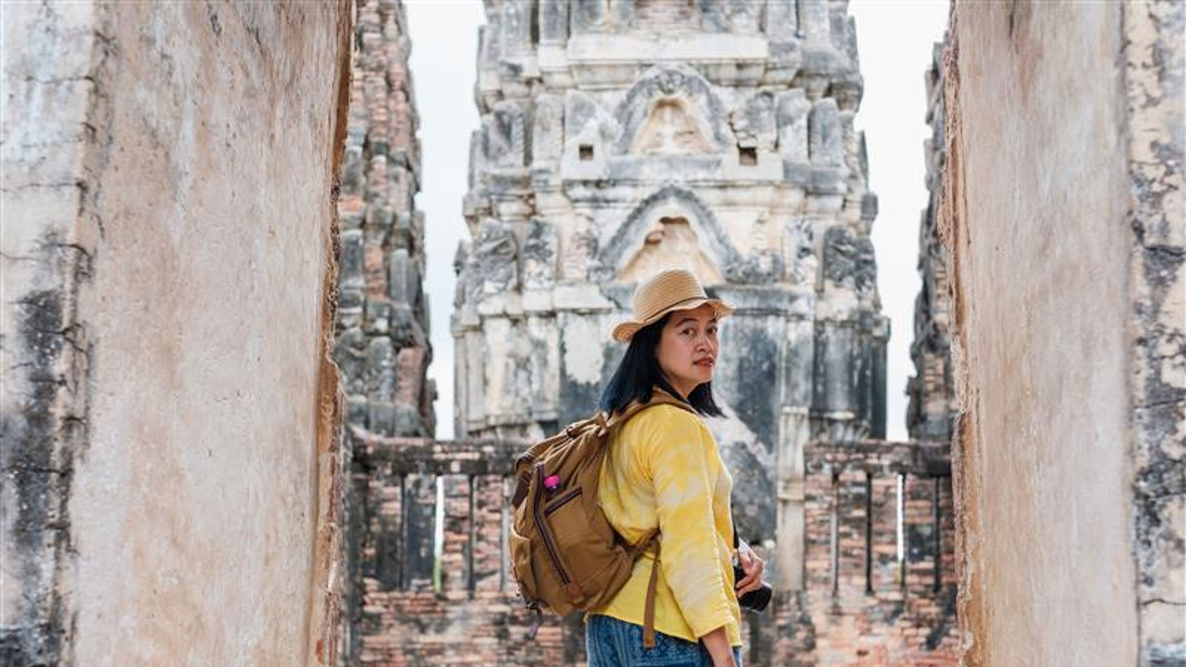 Woman at pagoda 